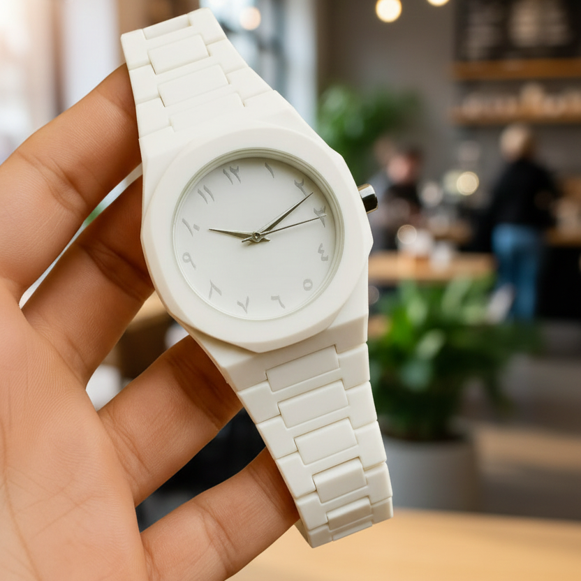 Full White Aura Watch – Stylish Design, Compact Build (Without Box)