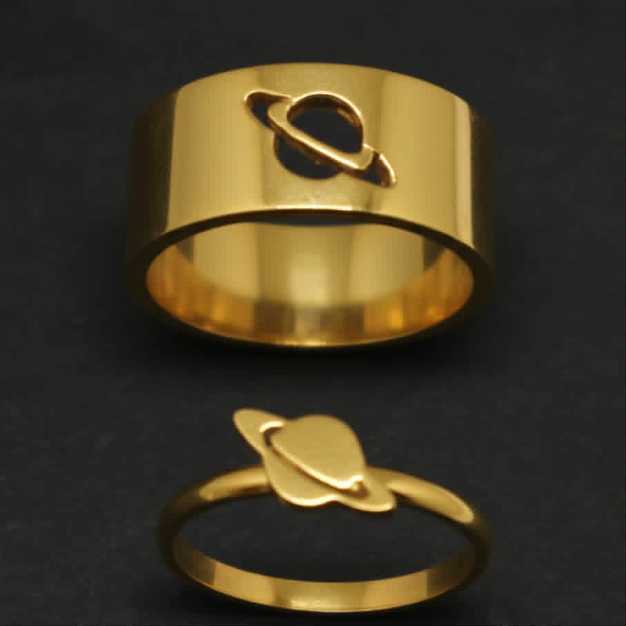 Planet Saturn Promise Couple Rings With Elegant Design