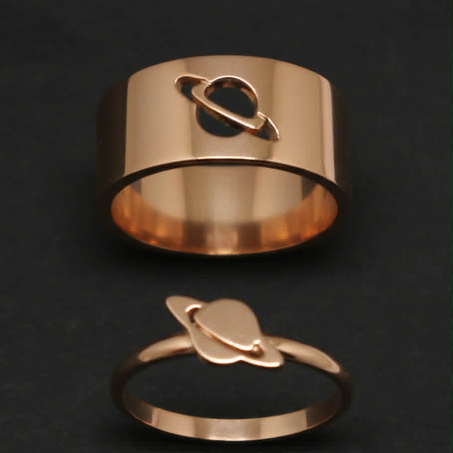 Planet Saturn Promise Couple Rings With Elegant Design