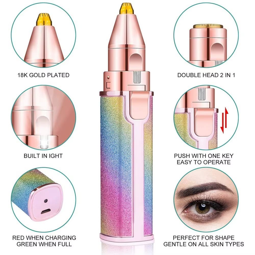 2 in 1 Electric Eyebrow Trimmer & Facial Hair Remover for Women - Rechargeable