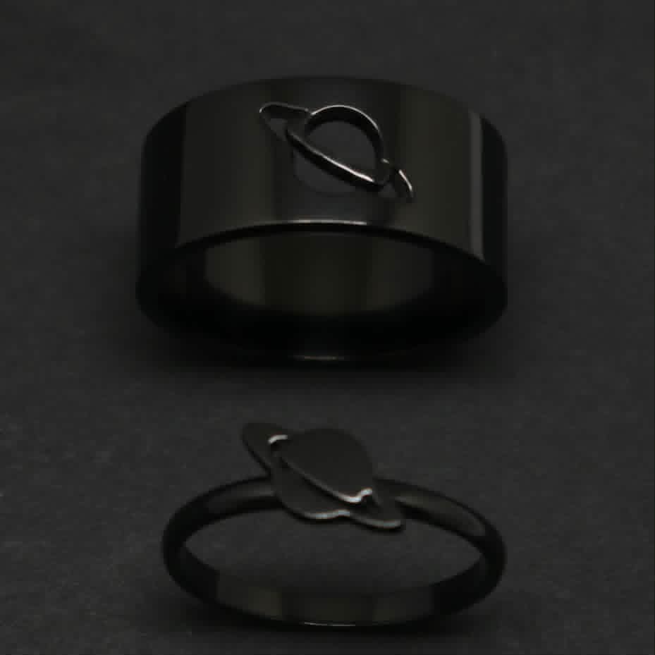 Planet Saturn Promise Couple Rings With Elegant Design