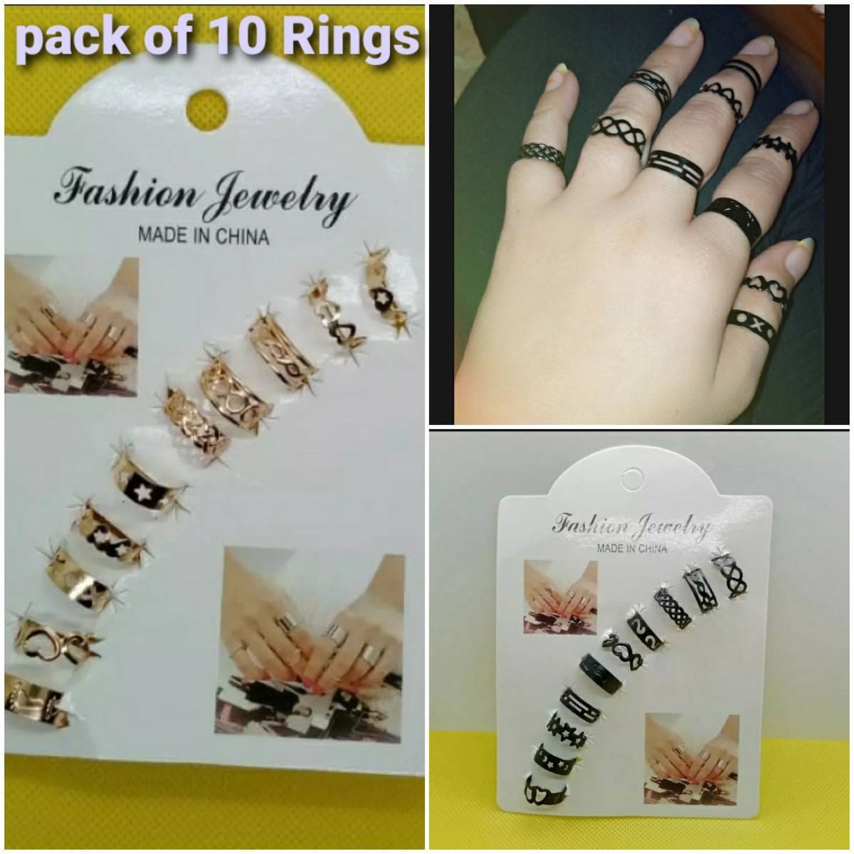 10 Pcs Adjustable Alloy Rings Set for Women & Girls – Stackable Fashion Jewelry Collection
