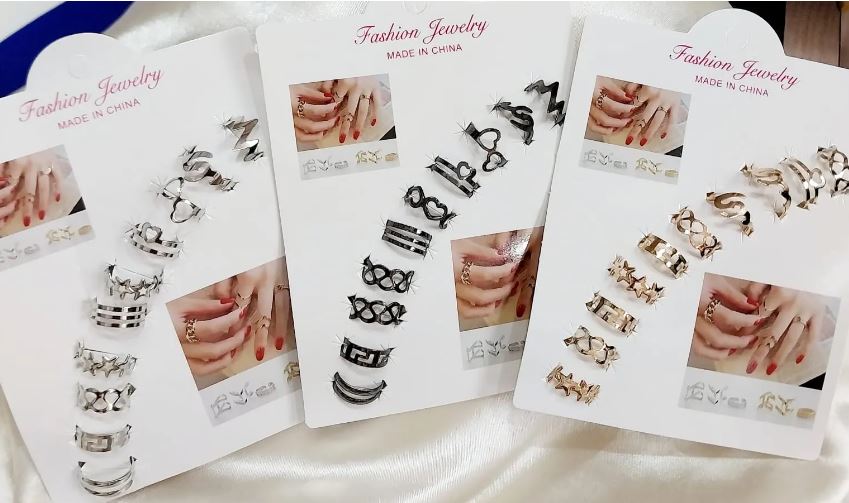 10 Pcs Adjustable Alloy Rings Set for Women & Girls – Stackable Fashion Jewelry Collection