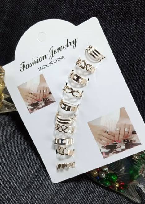 10 Pcs Adjustable Alloy Rings Set for Women & Girls – Stackable Fashion Jewelry Collection